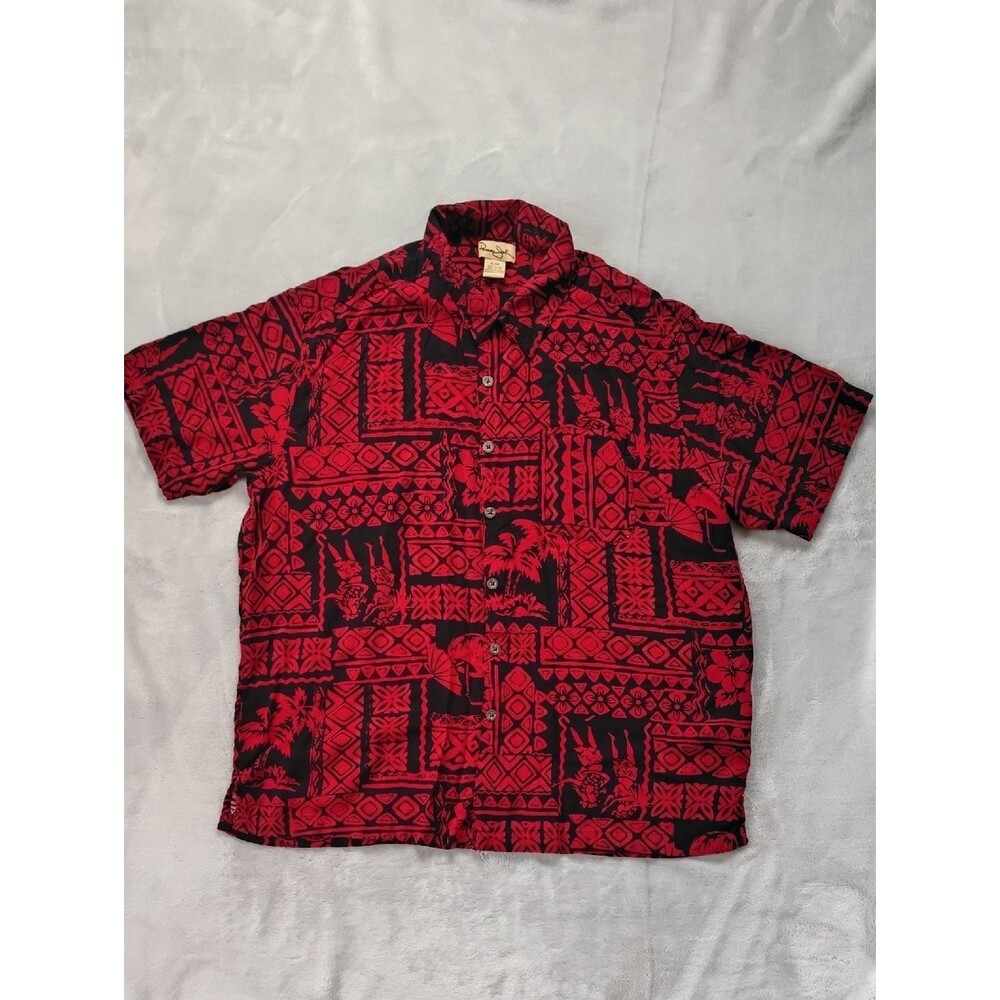 Panama Jack Red & Black Hawaiian Short Sleeve Button Up Shirt Size XL